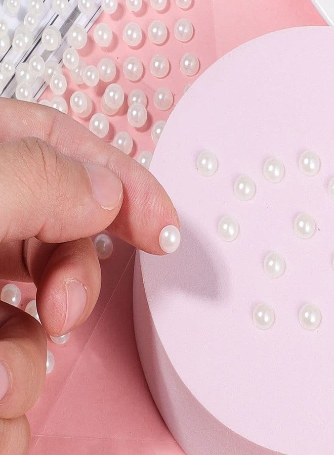 Prudiut Pearl Stickers for Crafts Self Adhesive Face Pearl Sticker Gems Hair Pearls Stick On 1650 Pcs Pearls Beads for Face, Makeup, Earrings, Nail, 3mm/4mm/5mm/6mm (White) - Image 4